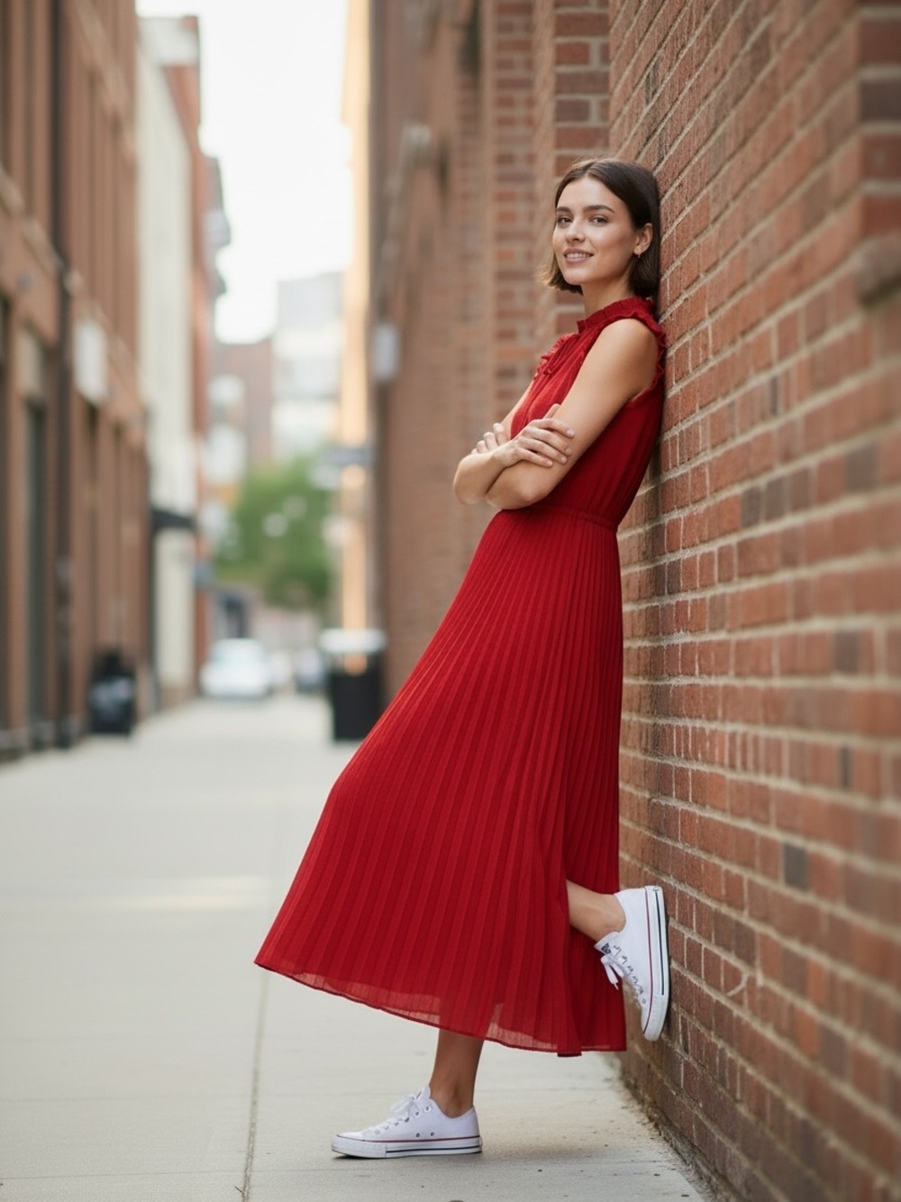 Red Sleeveless Maxi Dress with Tie Neck